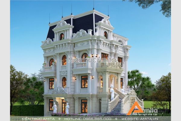 Mẫu lâu đài biệt thự cổ điển đẹp 4 tầng đẳng cấp BT43258