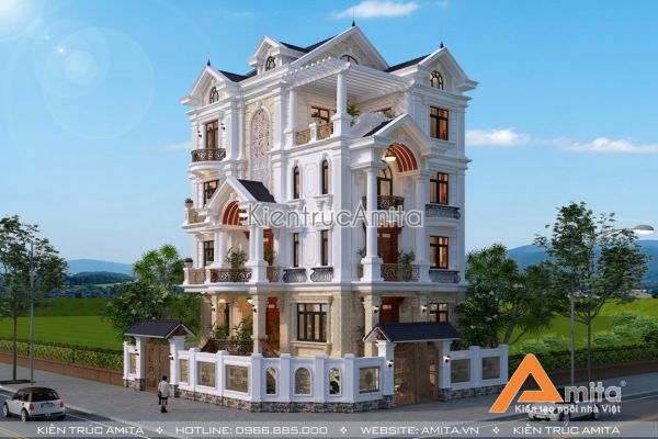 Thiết kế biệt thự 5 tầng tân cổ điển Pháp đẹp khác biệt BT52088