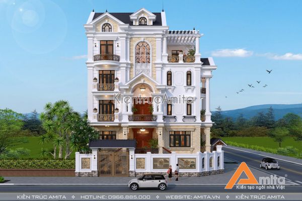 Thiết kế biệt thự 5 tầng tân cổ điển Pháp đẹp khác biệt BT52088
