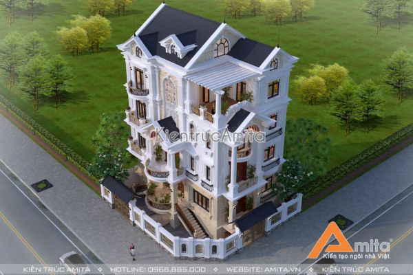 Thiết kế biệt thự 5 tầng tân cổ điển Pháp đẹp khác biệt BT52088