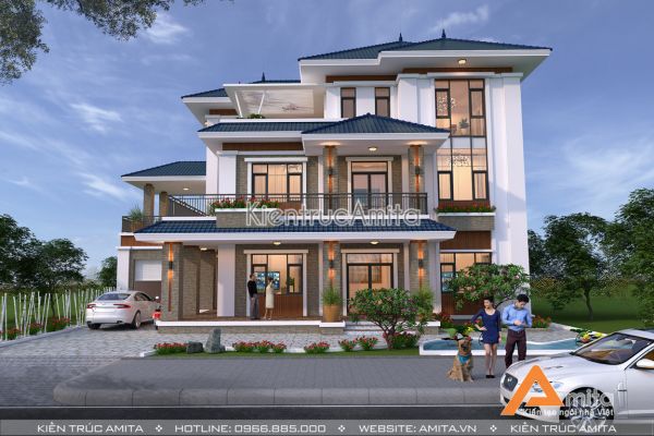 Mẫu biệt thự hiện đại mái Thái 3 tầng (CĐT:Ông Vinh - Hưng Yên)BT31163