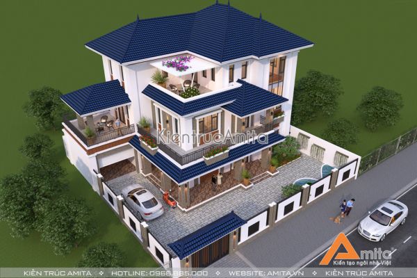 Mẫu biệt thự hiện đại mái Thái 3 tầng (CĐT:Ông Vinh - Hưng Yên)BT31163