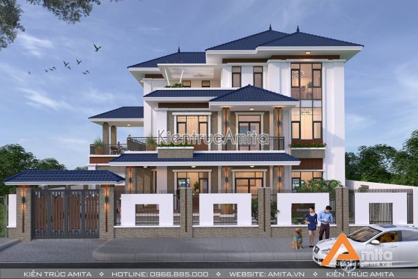 Mẫu biệt thự hiện đại mái Thái 3 tầng (CĐT:Ông Vinh - Hưng Yên)BT31163