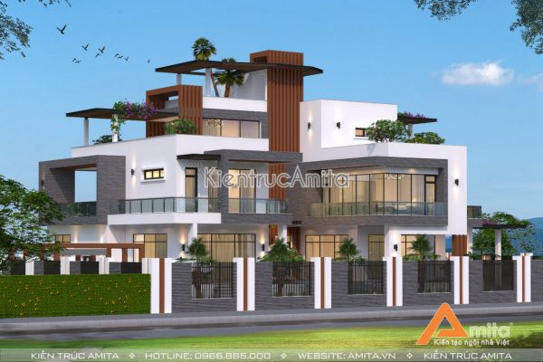 Mẫu biệt thự dinh thự 3 tầng kiến trúc hiện đại (CĐT: Ông Thắng - Thái Nguyên) BT31177