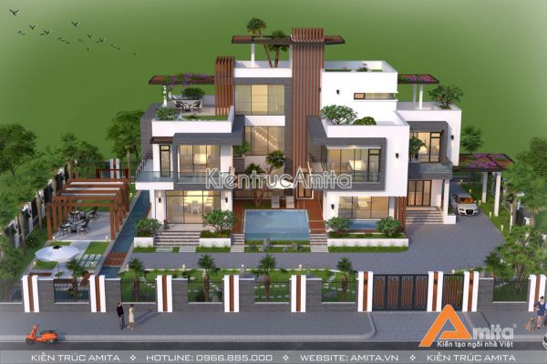 Mẫu biệt thự dinh thự 3 tầng kiến trúc hiện đại (CĐT: Ông Thắng - Thái Nguyên) BT31177