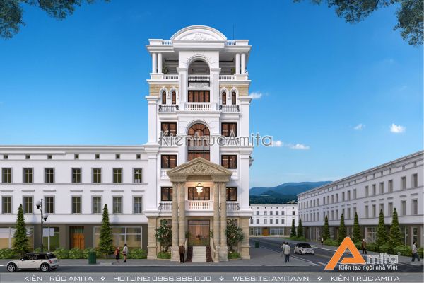 Mẫu nhà phố kết hợp văn phòng cho thuê phong cách Pháp KT72272