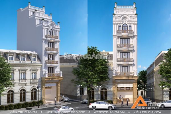 Thiết kế nhà phố tân cổ điển có thang máy tiện nghi sang trọng KT82268