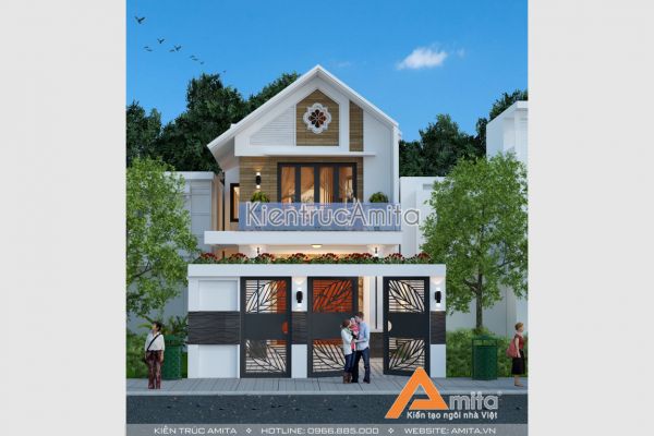 Mẫu nhà phố 2 tầng 1 tum hiện đại  (CĐT: Bà Mai - Bắc Ninh) KT21078