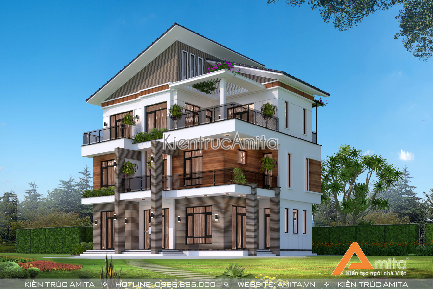 biệt thự 3 tầng mái thái 120m2