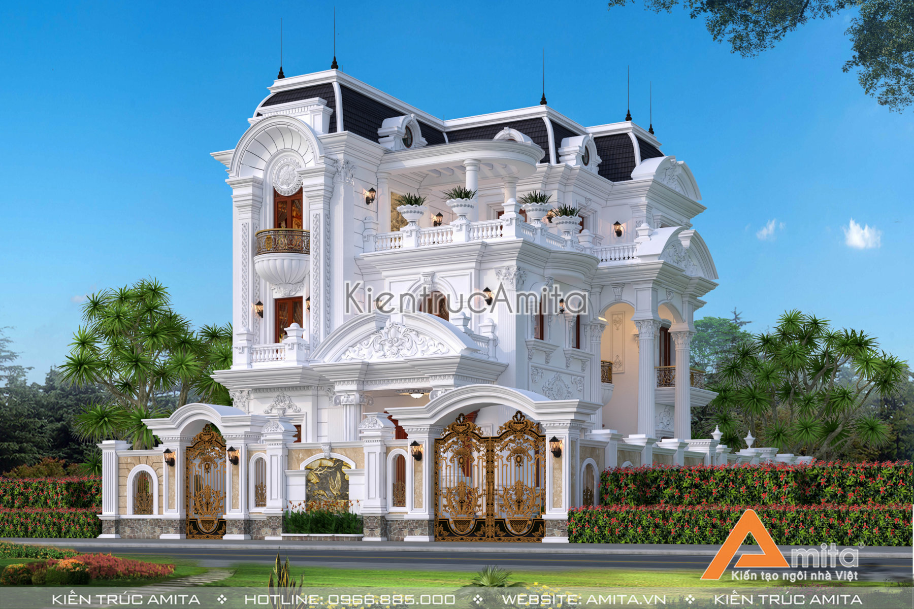 mẫu biệt thự tân cổ điển 3 tầng mặt tiền 15m