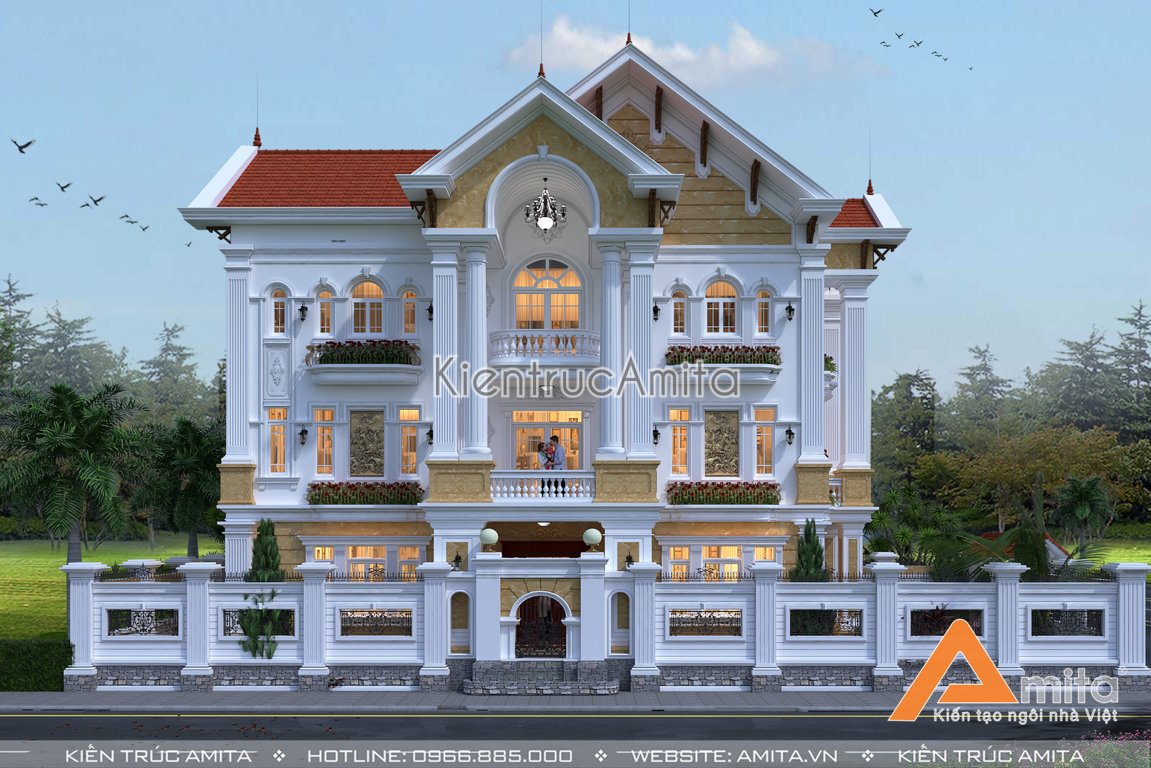 mẫu biệt thự tân cổ điển 3 tầng mặt tiền 15m