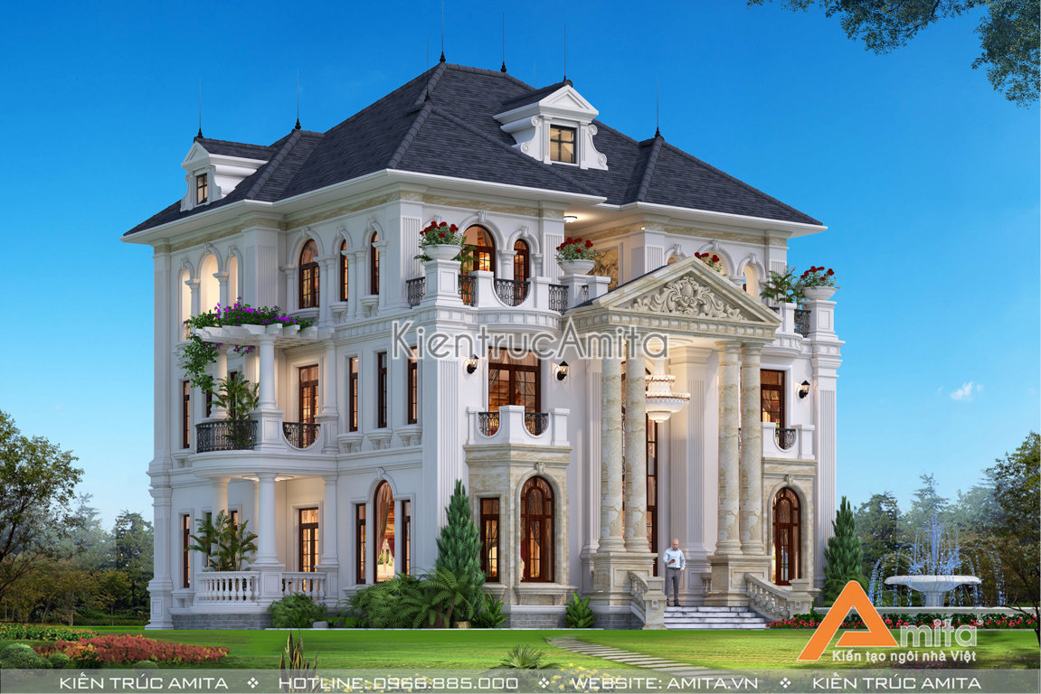 mẫu biệt thự tân cổ điển 3 tầng mặt tiền 15m