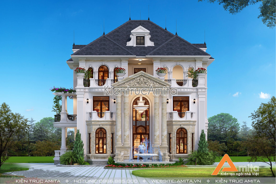 mẫu biệt thự tân cổ điển 3 tầng mặt tiền 15m