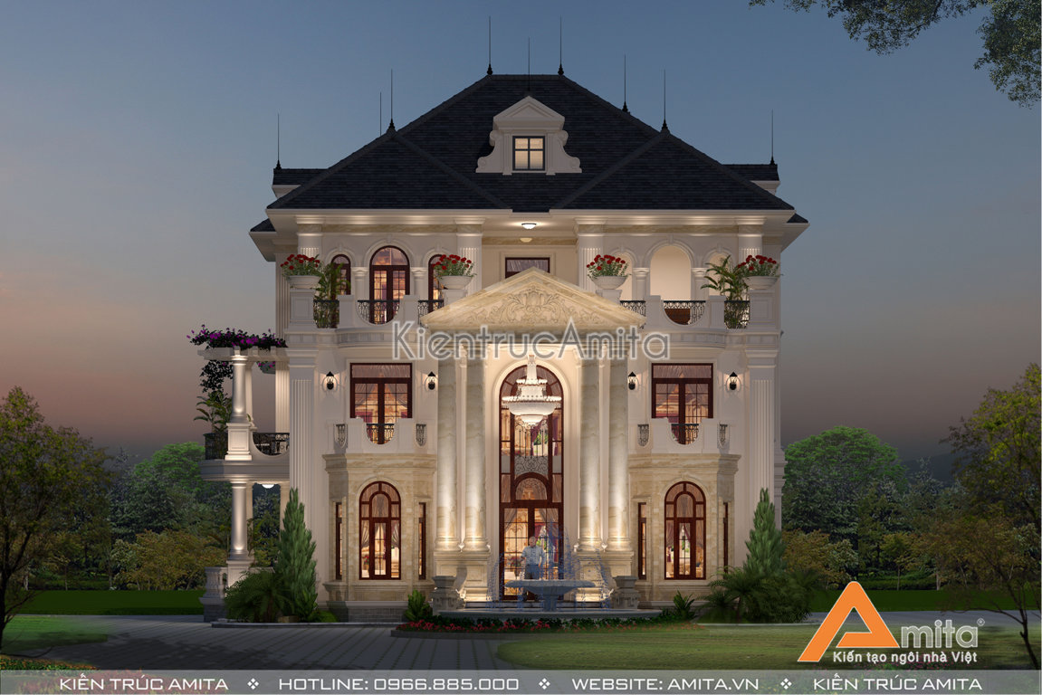 mẫu biệt thự tân cổ điển 3 tầng mặt tiền 15m