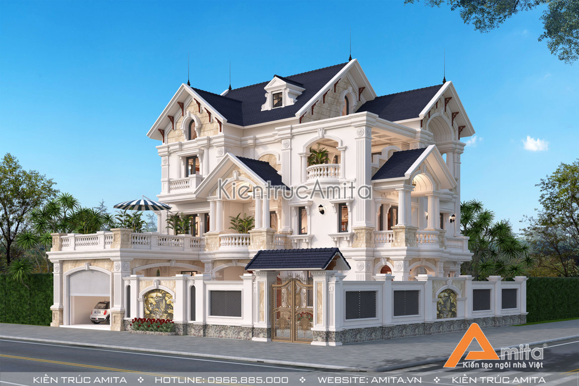 mẫu biệt thự tân cổ điển 3 tầng mặt tiền 15m