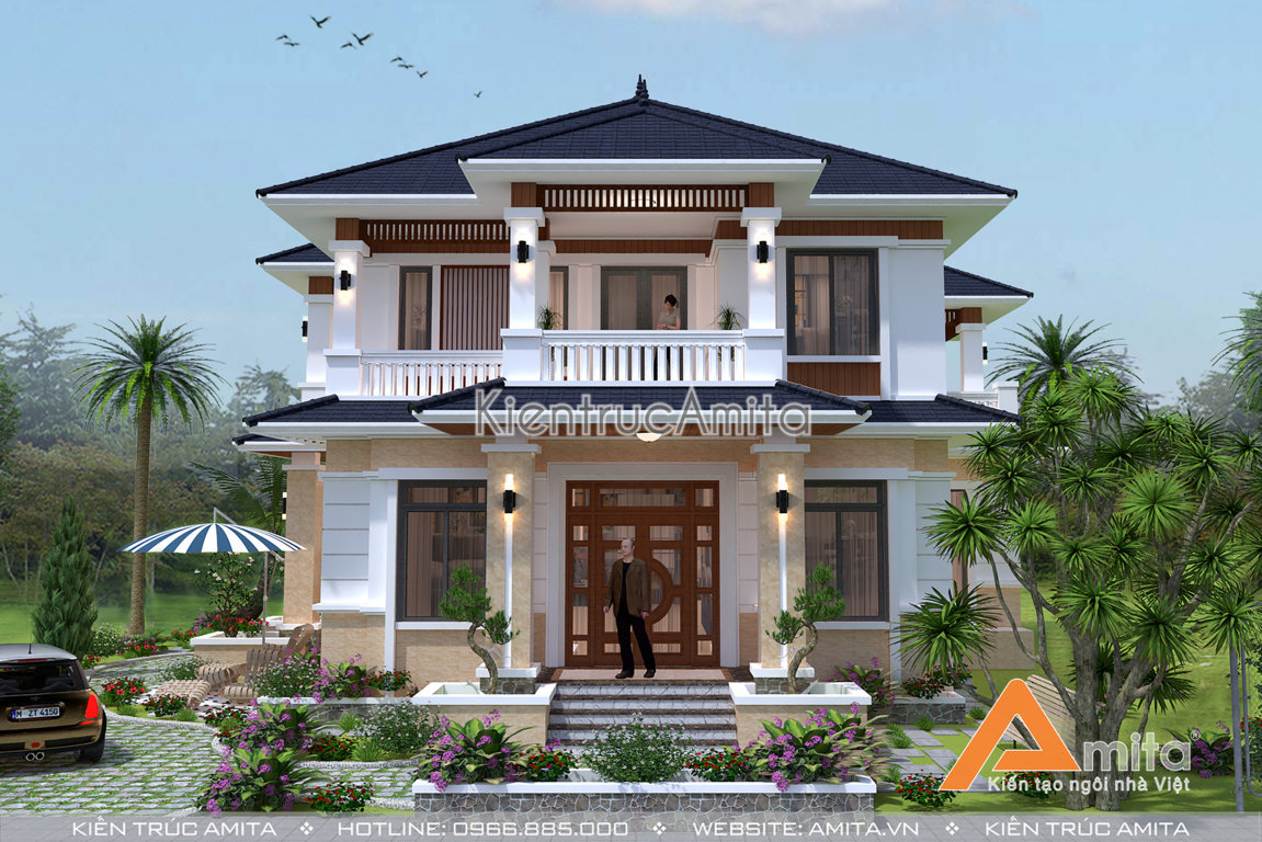 mẫu nhà biệt thự 2 tầng mái thái diện tích 150m2