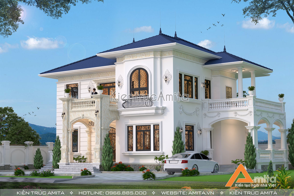 mẫu nhà biệt thự 2 tầng mái thái diện tích 150m2