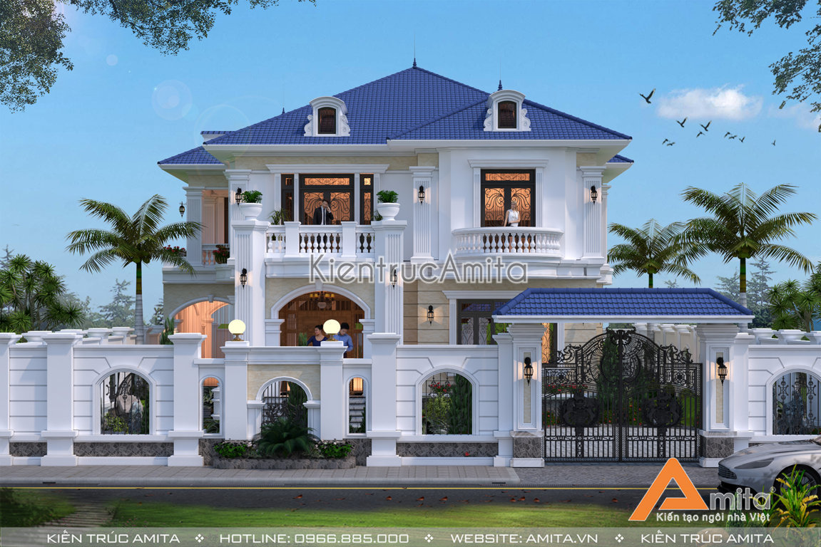 mẫu nhà biệt thự 2 tầng mái thái diện tích 150m2