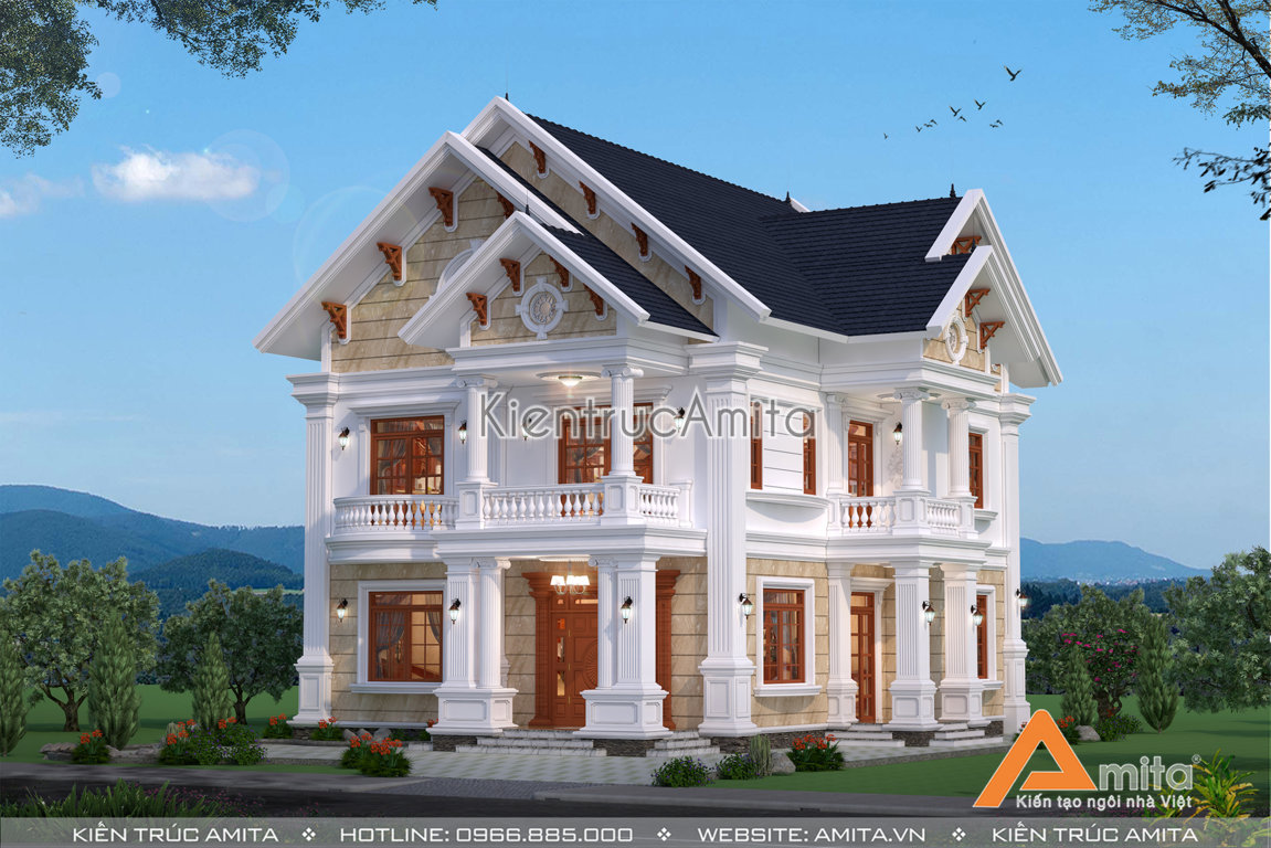 thiết kế biệt thự 2 tầng 4 phòng ngủ