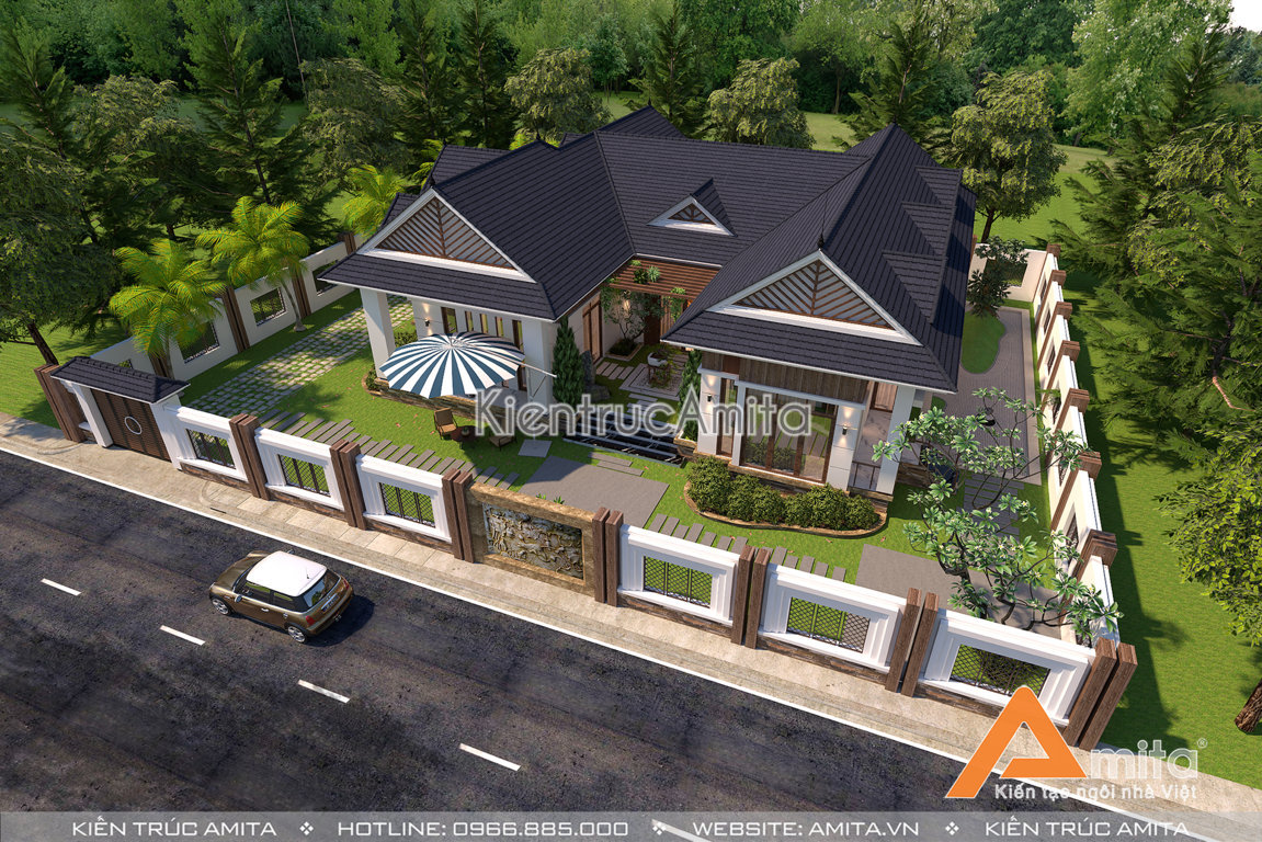 Thiết kế biệt thự 1 tầng hiện đại 3 phòng ngủ