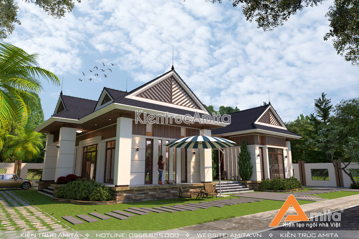 Thiết kế biệt thự 1 tầng hiện đại 3 phòng ngủ