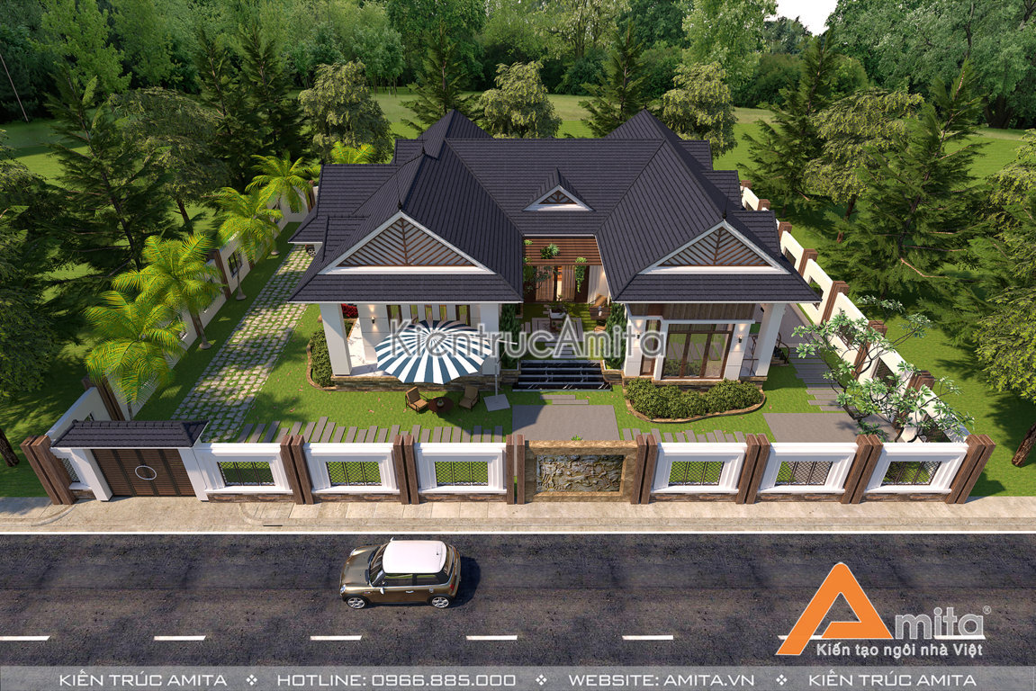 Thiết kế biệt thự 1 tầng hiện đại 3 phòng ngủ