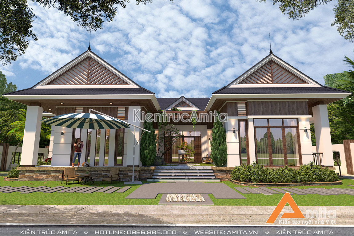 Thiết kế biệt thự 1 tầng hiện đại 3 phòng ngủ