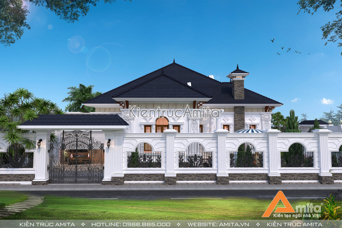 Thiết kế biệt thự nhà vườn 1 tầng tân cổ điển