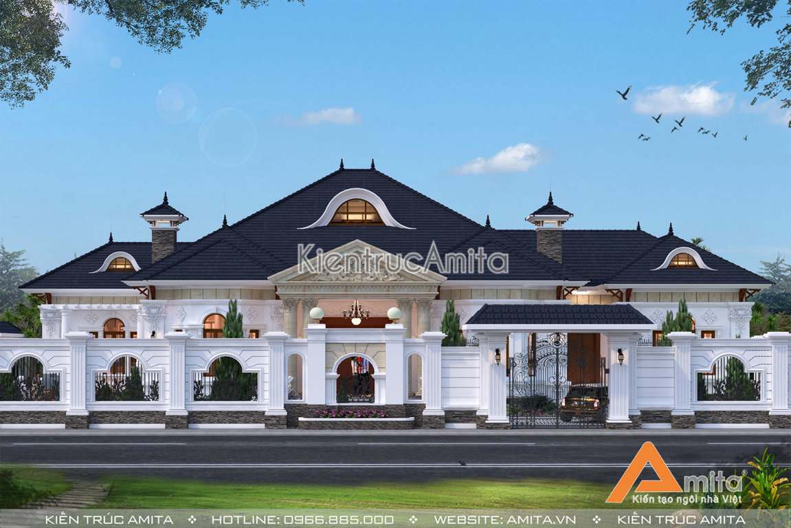 Thiết kế biệt thự nhà vườn 1 tầng tân cổ điển