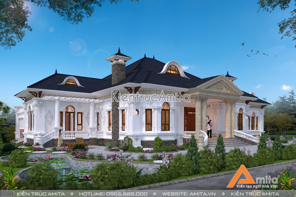 Thiết kế biệt thự nhà vườn 1 tầng tân cổ điển