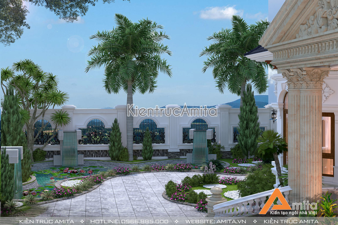 Thiết kế biệt thự nhà vườn 1 tầng tân cổ điển