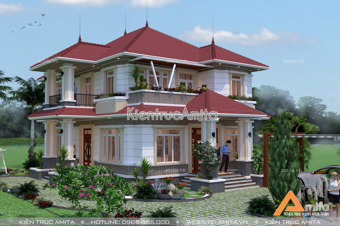 Thiết kế biệt thự hiện đại 2 tầng mái Thái 
