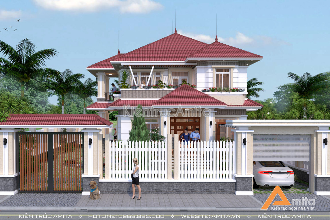 Thiết kế biệt thự hiện đại 2 tầng mái Thái 
