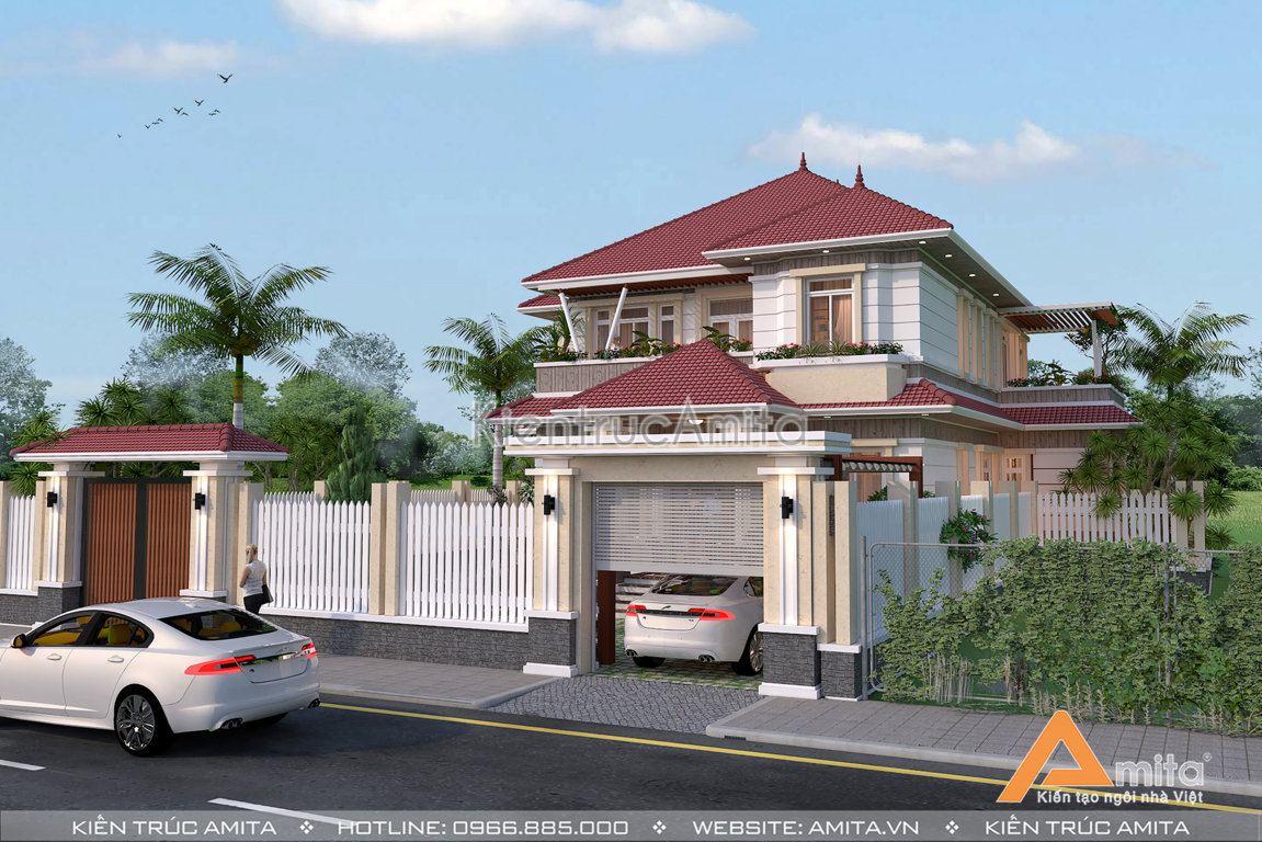 Thiết kế biệt thự hiện đại 2 tầng mái Thái 