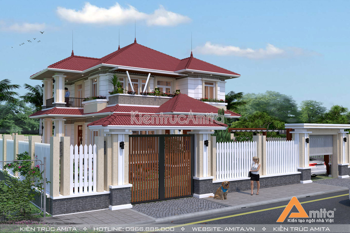 Thiết kế biệt thự hiện đại 2 tầng mái Thái 