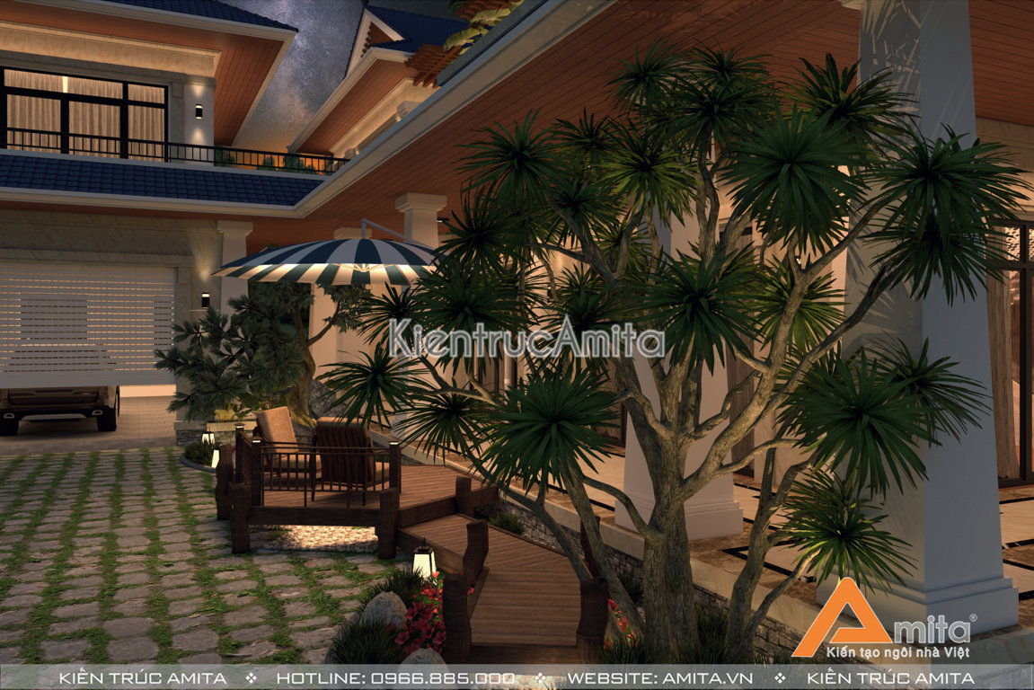 Mẫu biệt thự mái Thái 2 tầng đẹp