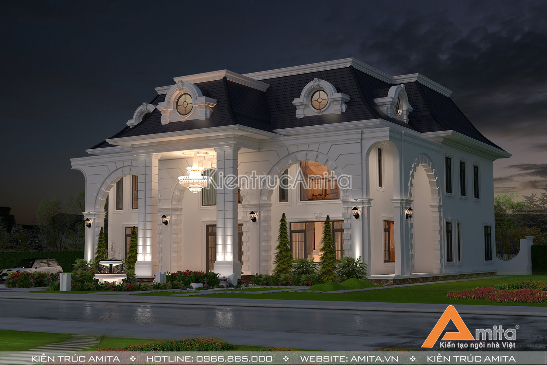 Mẫu nhà biệt thự 2 tầng kiểu Pháp