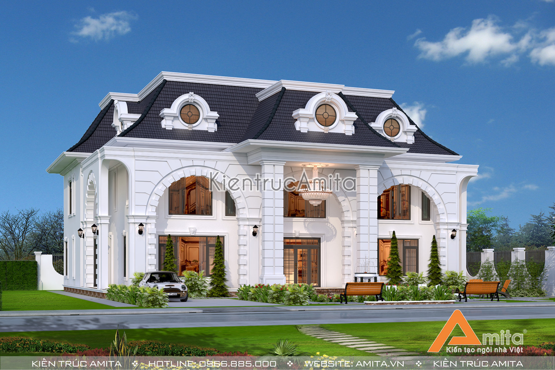 Mẫu nhà biệt thự 2 tầng kiểu Pháp