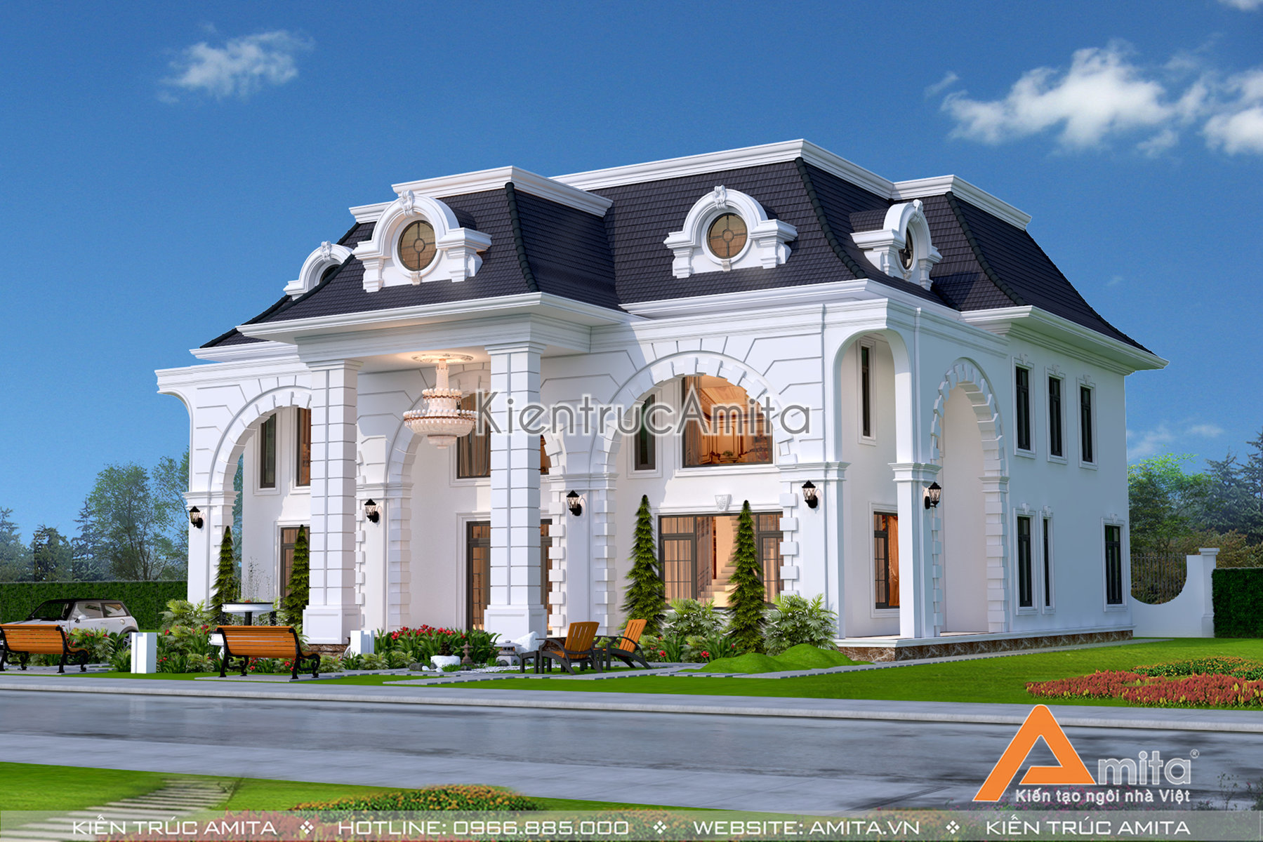 Mẫu nhà biệt thự 2 tầng kiểu Pháp