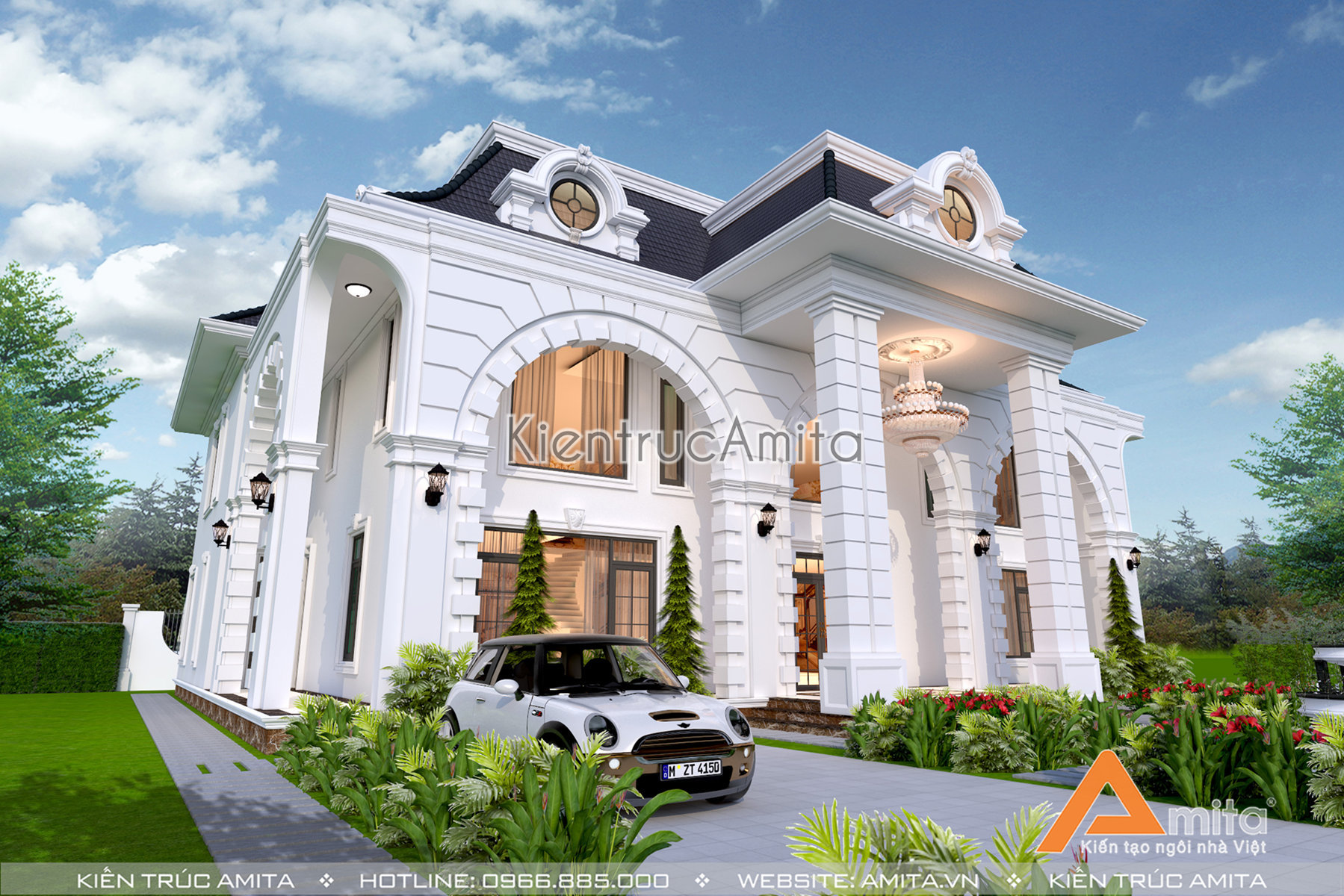 Mẫu nhà biệt thự 2 tầng kiểu Pháp