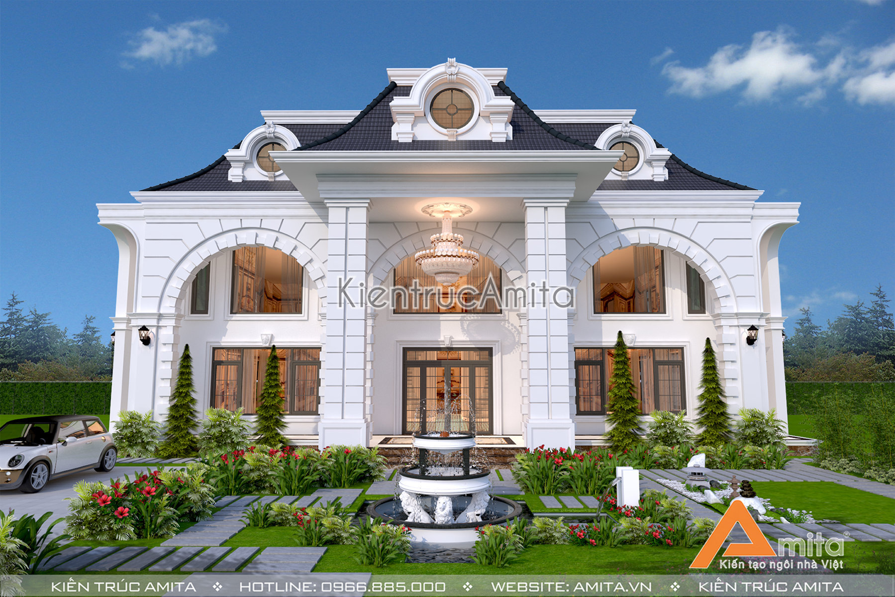 Mẫu nhà biệt thự 2 tầng kiểu Pháp