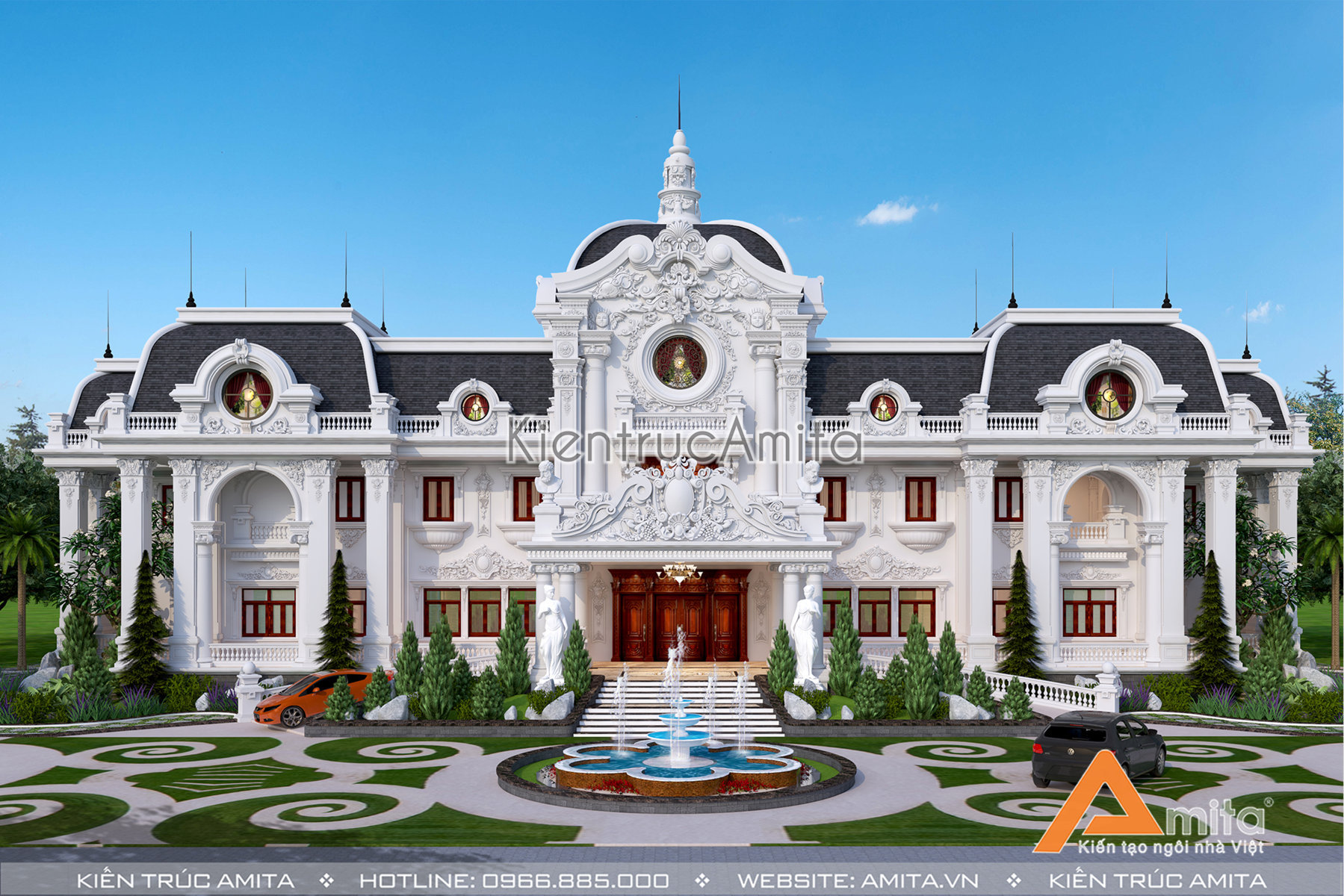 Thiết kế dinh thự 2 tầng kiến trúc Pháp