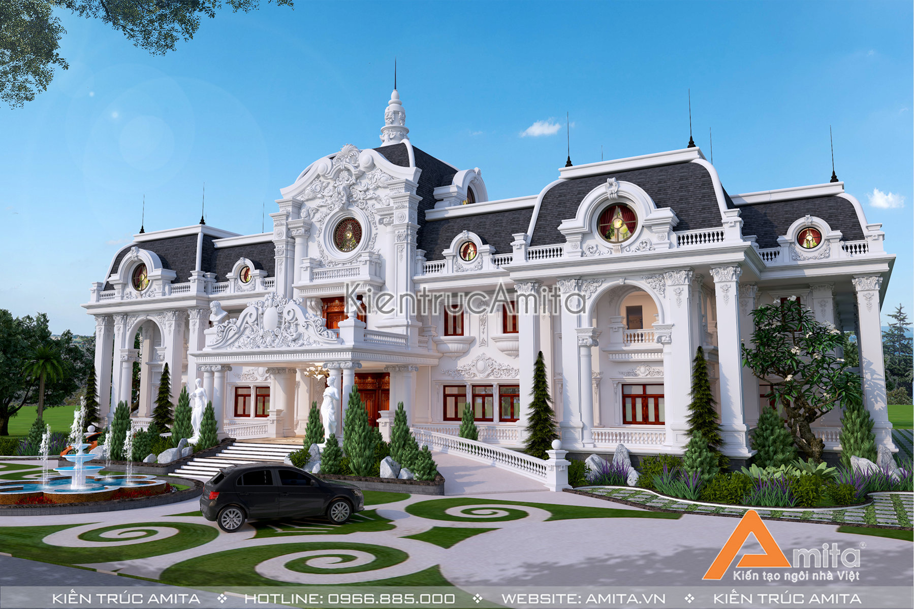 Thiết kế dinh thự 2 tầng kiến trúc Pháp