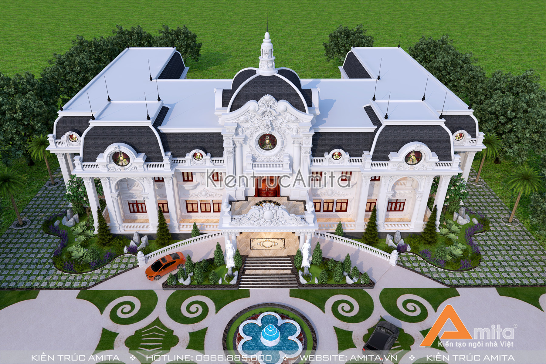 Thiết kế dinh thự 2 tầng kiến trúc Pháp