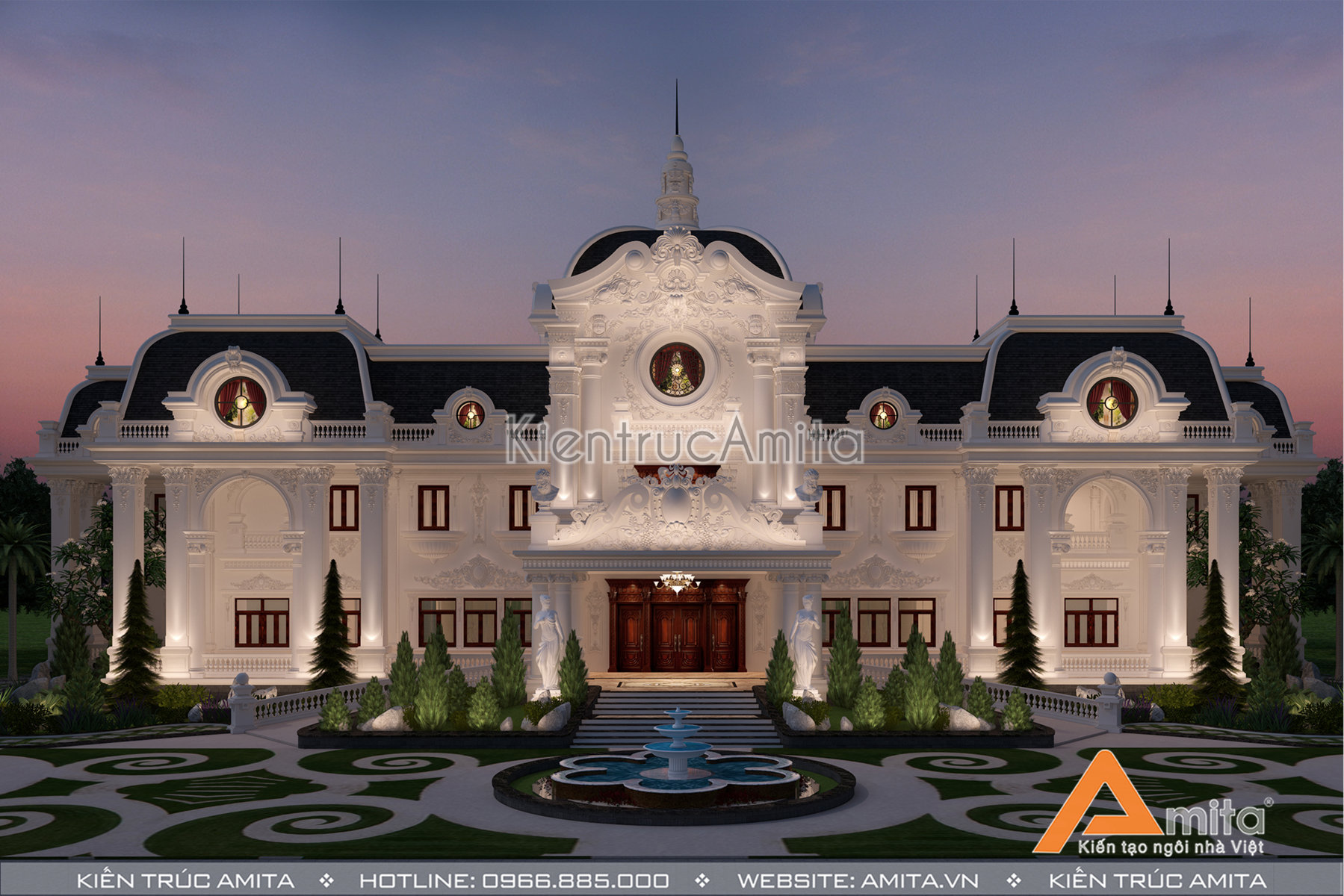 Thiết kế dinh thự 2 tầng kiến trúc Pháp