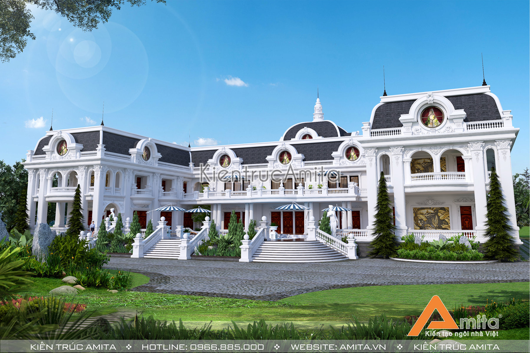 Thiết kế dinh thự 2 tầng kiến trúc Pháp