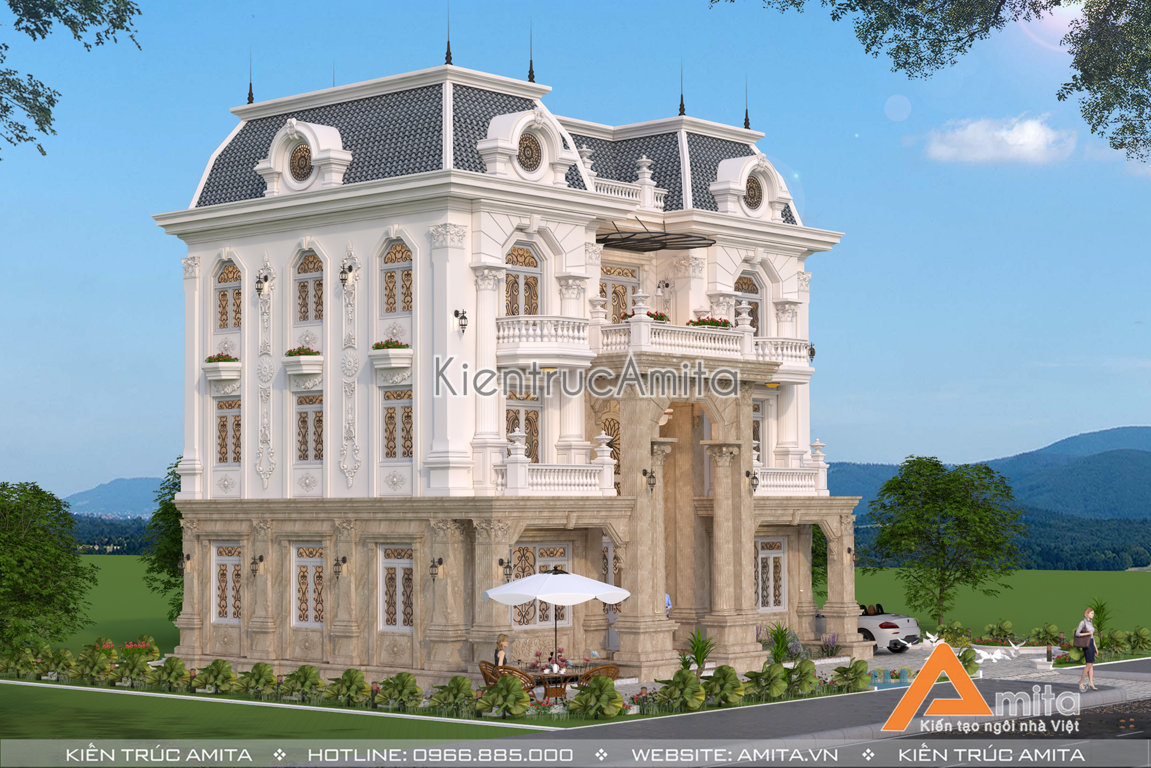 Mẫu biệt thự tân cổ điển 3 tầng kiến trúc Pháp đẹp 