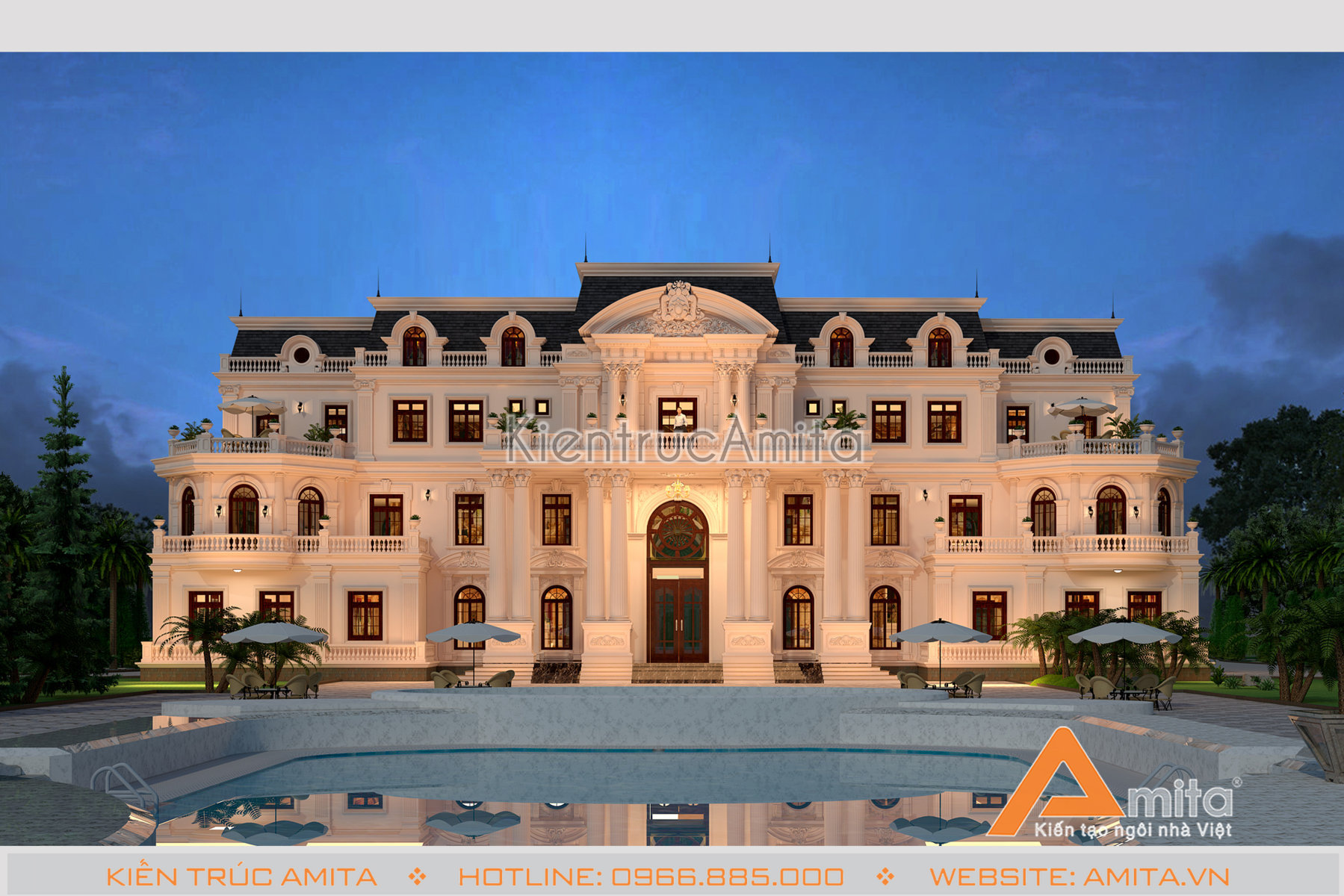 Mẫu dinh thự 3 tầng phong cách Pháp 