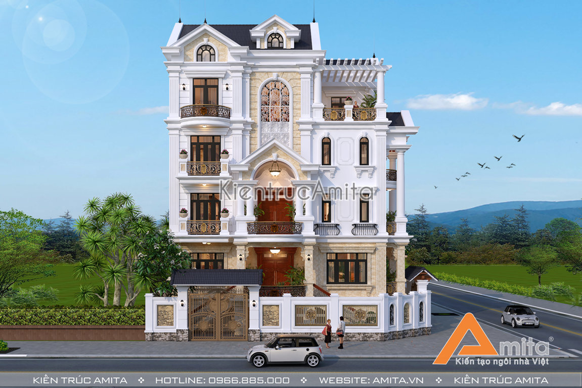 Thiết kế biệt thự 5 tầng tân cổ điển Pháp