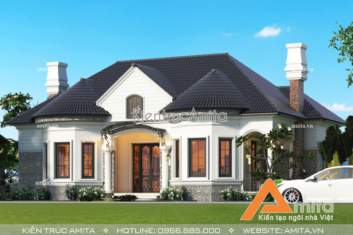 Mẫu biệt thự vườn 1 tầng phong cách châu Âu